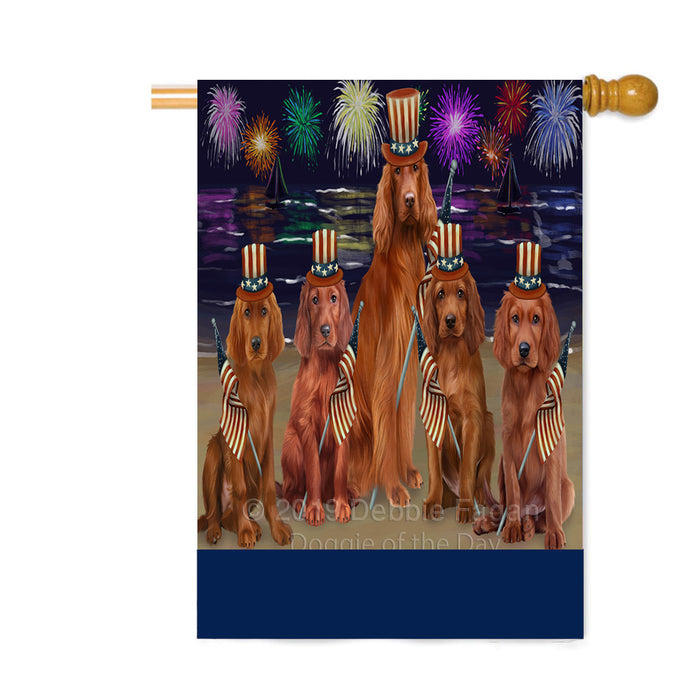 Personalized 4th of July Firework Irish Red Setter Dogs Custom House Flag FLG-DOTD-A58005