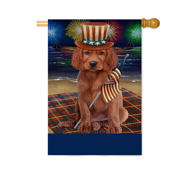 Personalized 4th of July Firework Irish Red Setter Dog Custom House Flag FLG-DOTD-A58006