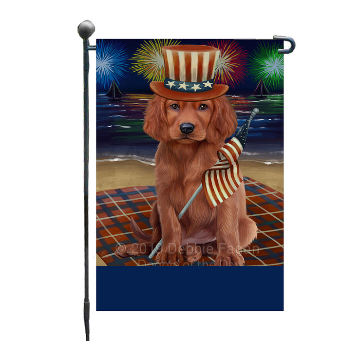 Personalized 4th of July Firework Irish Red Setter Dog Custom Garden Flags GFLG-DOTD-A57950