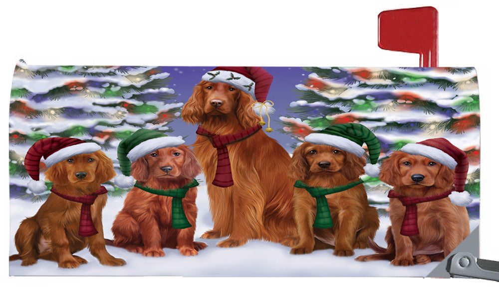 Magnetic Mailbox Cover Irish Red Setters Dog Christmas Family Portrait in Holiday Scenic Background MBC48231