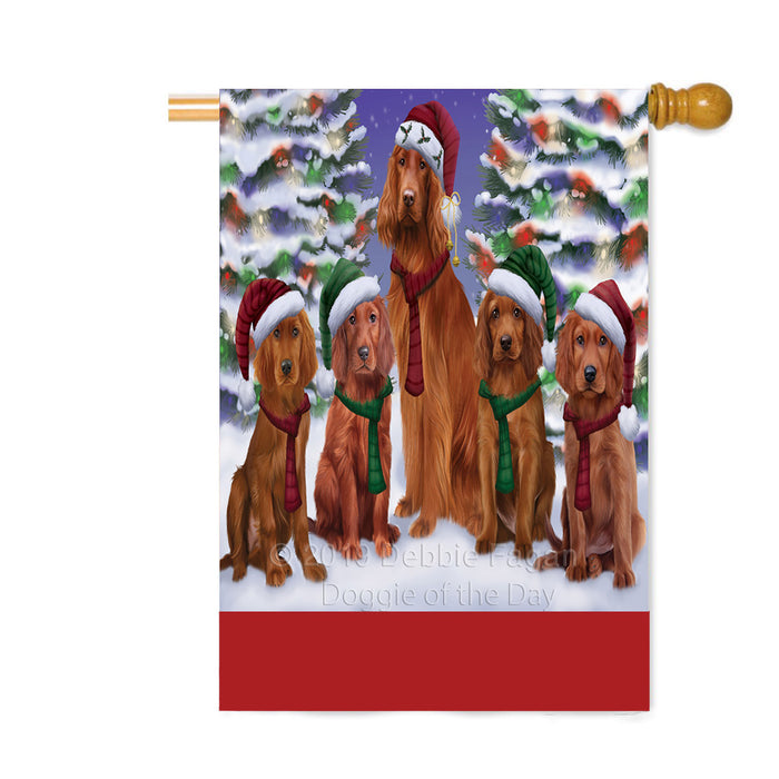 Personalized Christmas Happy Holidays Irish Red Setter Dogs Family Portraits Custom House Flag FLG-DOTD-A59181