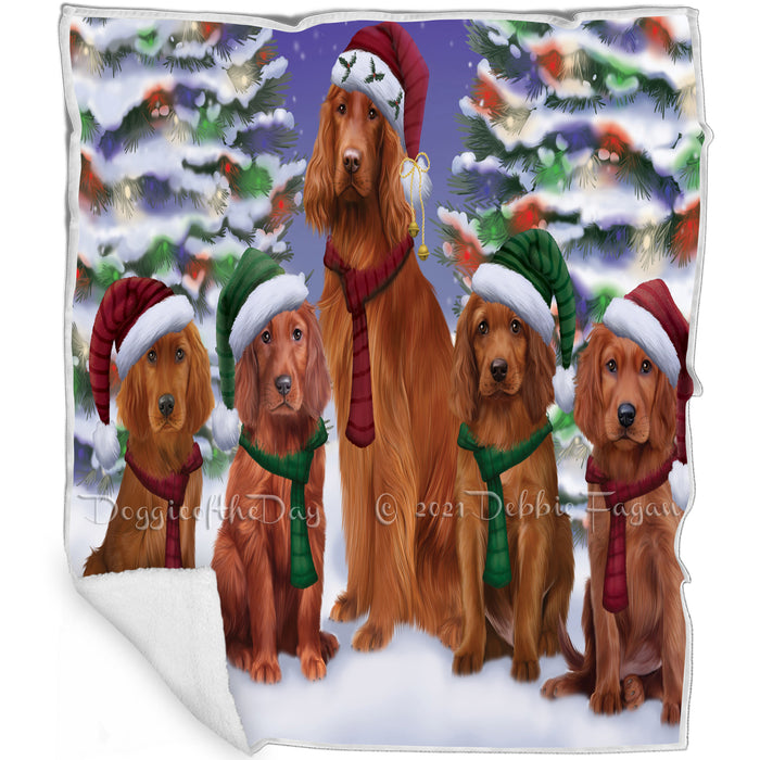 Irish Setters Dog Christmas Family Portrait in Holiday Scenic Background  Blanket BLNKT90723