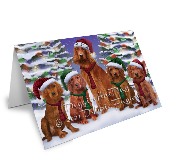 Christmas Family Portrait Irish Setter Dog Handmade Artwork Assorted Pets Greeting Cards and Note Cards with Envelopes for All Occasions and Holiday Seasons