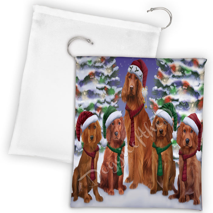 Irish Red Setter Dogs Christmas Family Portrait in Holiday Scenic Background Drawstring Laundry or Gift Bag LGB48151