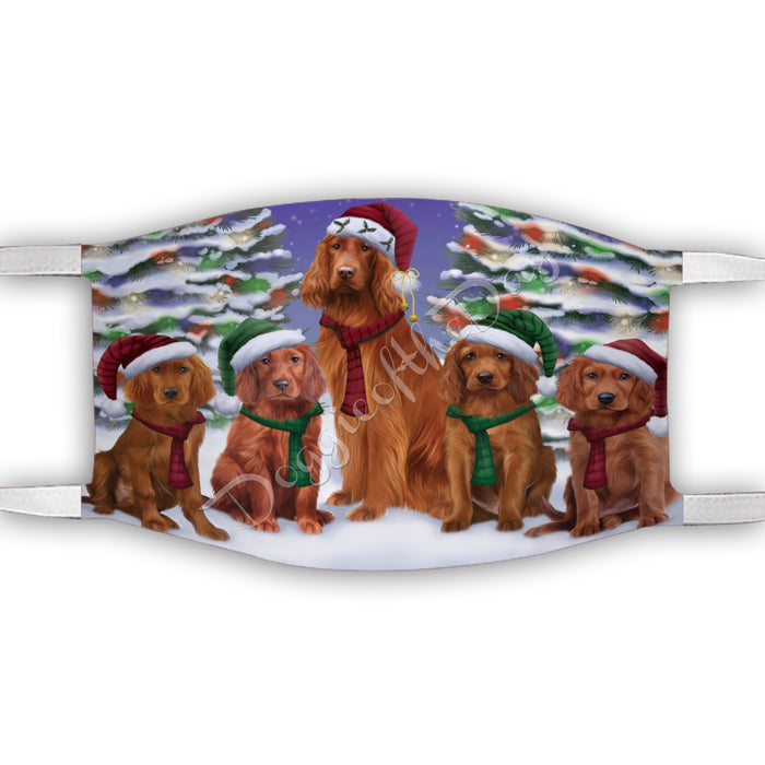 Irish Red Setter Dogs Christmas Family Portrait in Holiday Scenic Background Face Mask FM48353