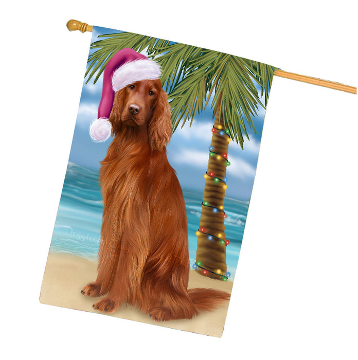 Christmas Summertime Beach Irish Red Setter Dog House Flag Outdoor Decorative Double Sided Pet Portrait Weather Resistant Premium Quality Animal Printed Home Decorative Flags 100% Polyester FLG68750