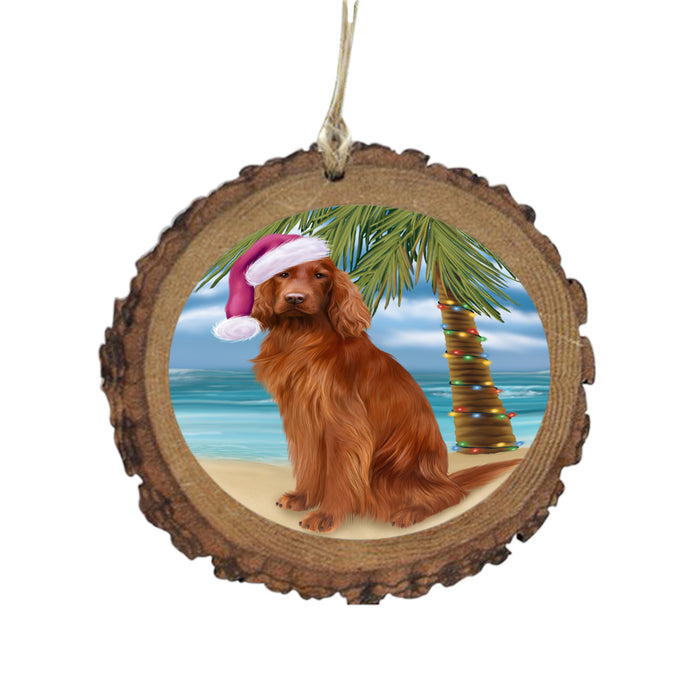 Summertime Happy Holidays Christmas Irish Red Setter Dog on Tropical Island Beach Wooden Christmas Ornament WOR49377