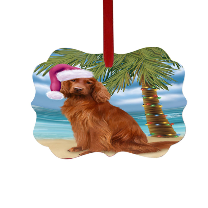 Summertime Happy Holidays Christmas Irish Red Setter Dog on Tropical Island Beach Double-Sided Photo Benelux Christmas Ornament LOR49377