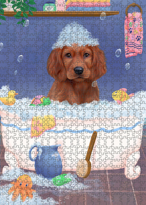 Rub A Dub Dog In A Tub Irish Red Setter Dog Portrait Jigsaw Puzzle for Adults Animal Interlocking Puzzle Game Unique Gift for Dog Lover's with Metal Tin Box PZL296