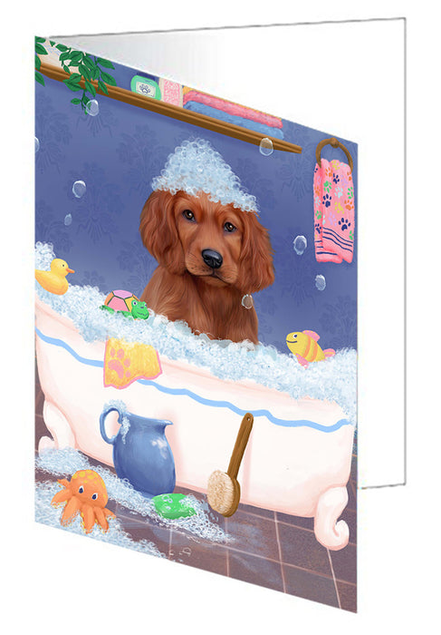 Rub A Dub Dog In A Tub Irish Red Setter Dog Handmade Artwork Assorted Pets Greeting Cards and Note Cards with Envelopes for All Occasions and Holiday Seasons GCD79466