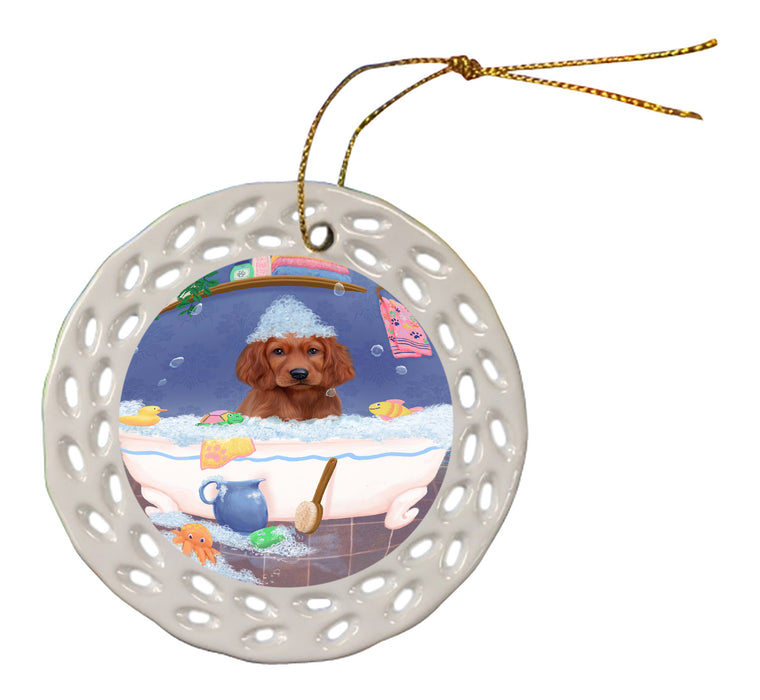 Rub A Dub Dog In A Tub Irish Red Setter Dog Doily Ornament DPOR58275