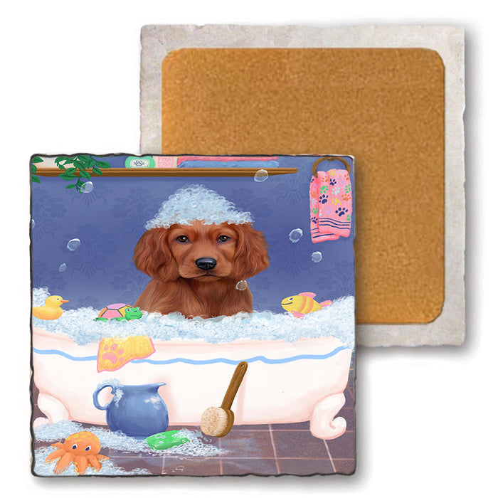 Rub A Dub Dog In A Tub Irish Red Setter Dog Set of 4 Natural Stone Marble Tile Coasters MCST52384