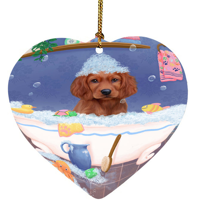 Rub A Dub Dog In A Tub Irish Red Setter Dog Heart Christmas Ornament HPORA58624