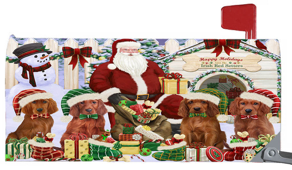 Happy Holidays Christmas Irish Red Setter Dogs House Gathering 6.5 x 19 Inches Magnetic Mailbox Cover Post Box Cover Wraps Garden Yard Décor MBC48821