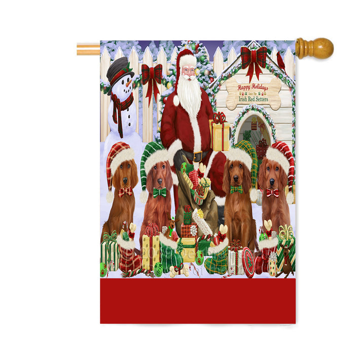 Personalized Happy Holidays Christmas Irish Red Setter Dogs House Gathering Custom House Flag FLG-DOTD-A58588