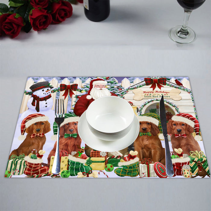 Happy Holidays Christmas Irish Red Setter Dogs House Gathering Placemat