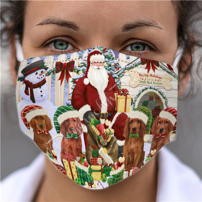 Happy Holidays Christmas Irish Red Setter Dogs House Gathering Face Mask FM48256
