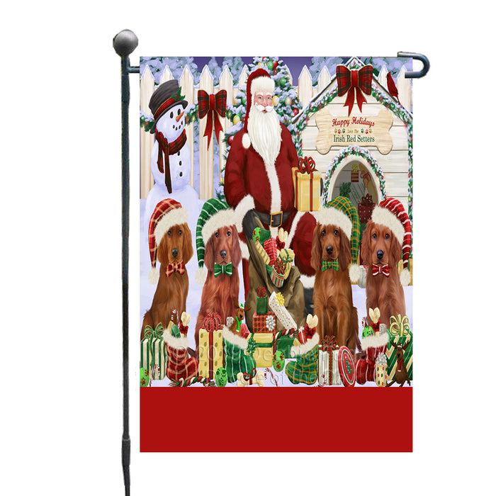 Personalized Happy Holidays Christmas Irish Red Setter Dogs House Gathering Custom Garden Flags GFLG-DOTD-A58532