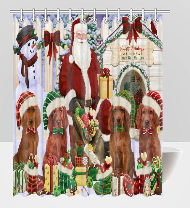 Happy Holidays Christmas Irish Red Setter Dogs House Gathering Shower Curtain