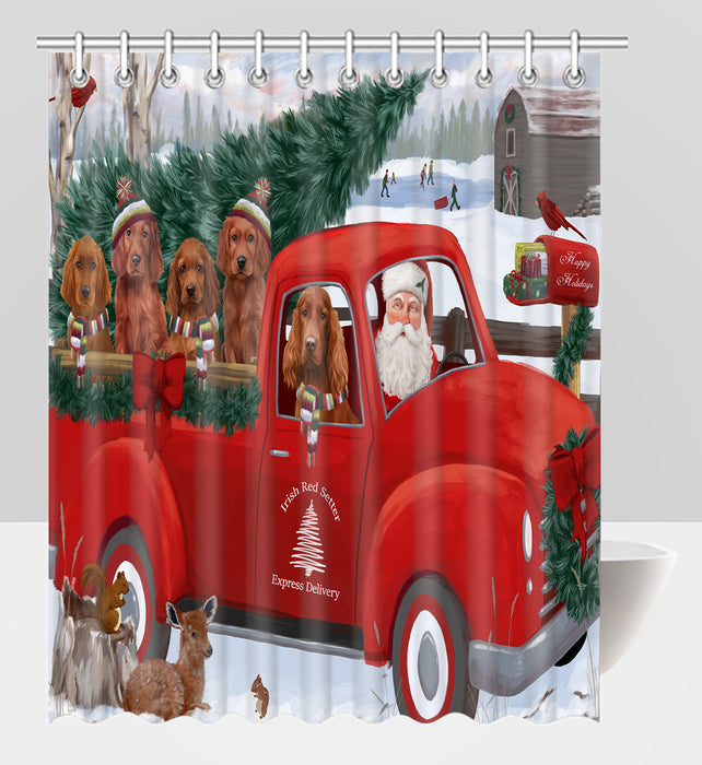 Christmas Santa Express Delivery Red Truck Irish Red Setter Dogs Shower Curtain