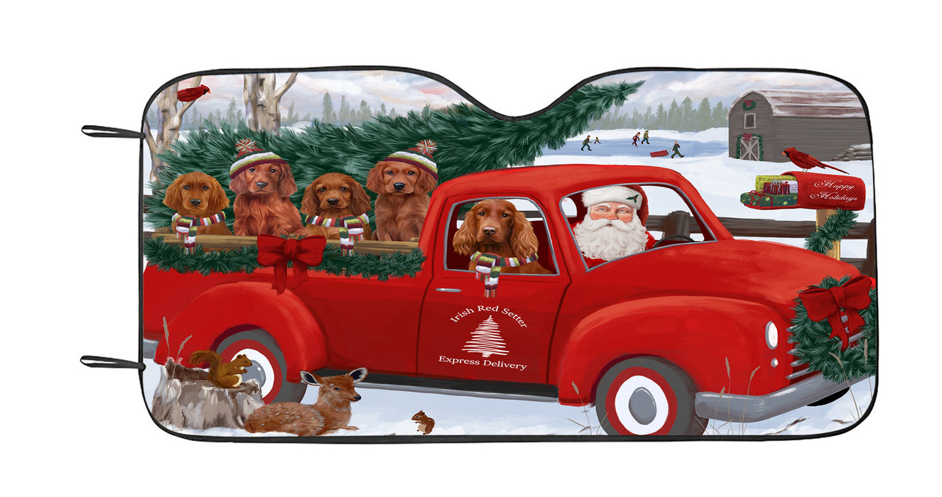 Christmas Santa Express Delivery Red Truck Irish Red Setter Dogs Car Sun Shade