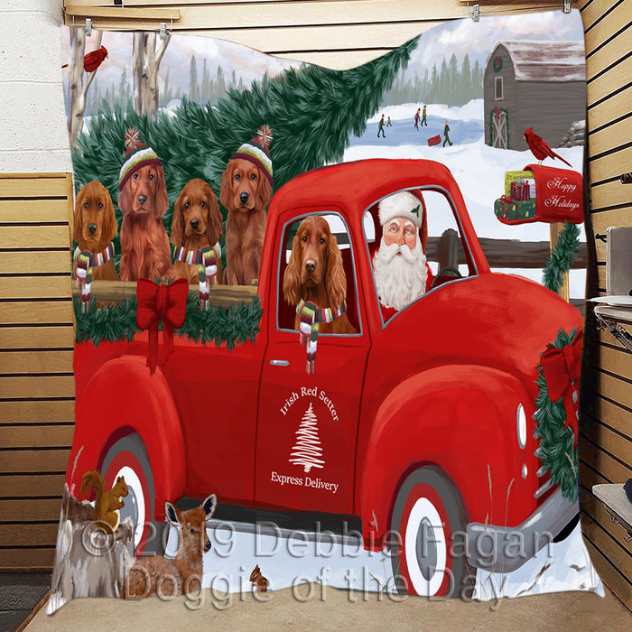 Christmas Santa Express Delivery Red Truck Irish Red Setter Dogs Quilt