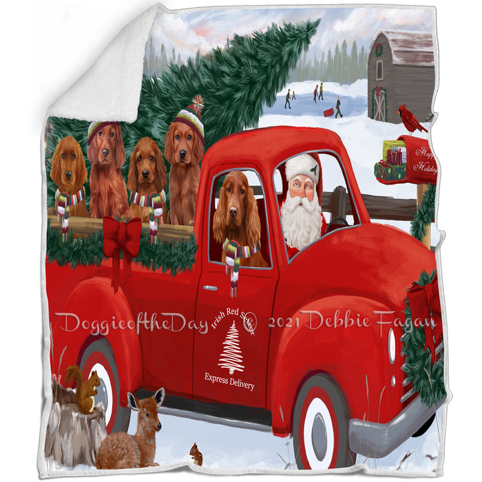 Christmas Santa Express Delivery Red Truck Irish Red Setters Dog Family Blanket BLNKT112755