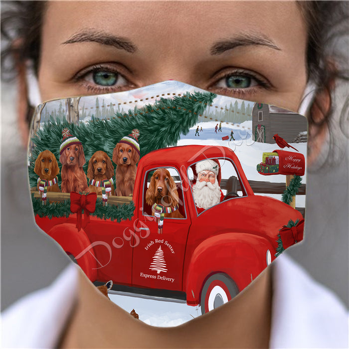 Christmas Santa Express Delivery Red Truck Irish Red Setter Dogs Face Mask FM48448