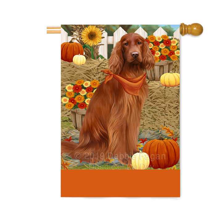 Personalized Fall Autumn Greeting Irish Red Setter Dog with Pumpkins Custom House Flag FLG-DOTD-A62002