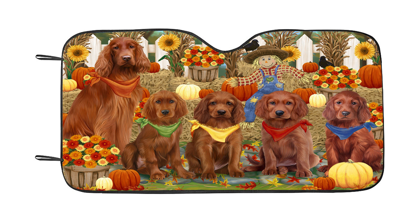 Fall Festive Harvest Time Gathering Irish Red Setter Dogs Car Sun Shade