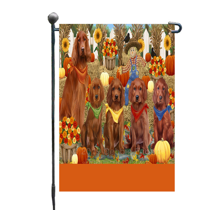 Personalized Fall Festive Gathering Irish Red Setter Dogs with Pumpkins Custom Garden Flags GFLG-DOTD-A61947