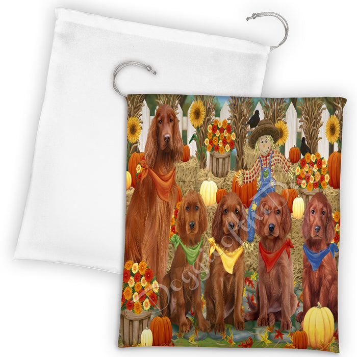 Fall Festive Harvest Time Gathering Irish Red Setter Dogs Drawstring Laundry or Gift Bag LGB48412