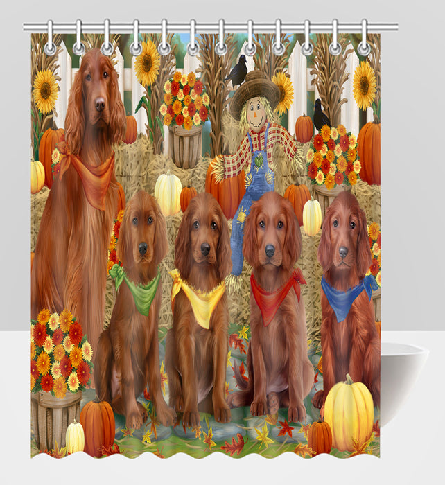 Fall Festive Harvest Time Gathering Irish Red Setter Dogs Shower Curtain