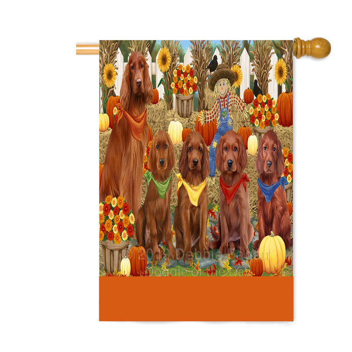 Personalized Fall Festive Gathering Irish Red Setter Dogs with Pumpkins Custom House Flag FLG-DOTD-A62003