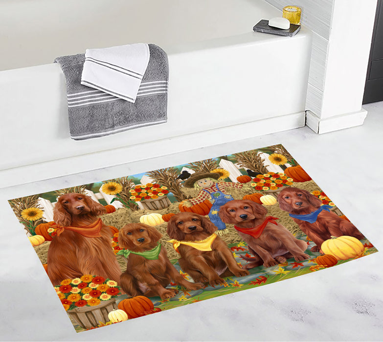 Fall Festive Harvest Time Gathering Irish Red Setter Dogs Bath Mat