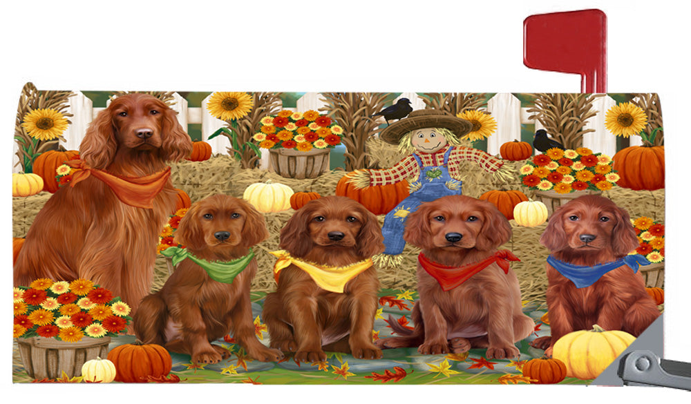 Fall Festive Harvest Time Gathering Irish Red Setter Dogs 6.5 x 19 Inches Magnetic Mailbox Cover Post Box Cover Wraps Garden Yard Décor MBC49091