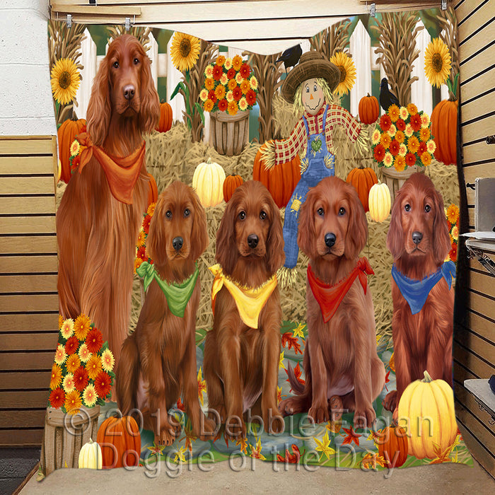 Fall Festive Harvest Time Gathering Irish Red Setter Dogs Quilt