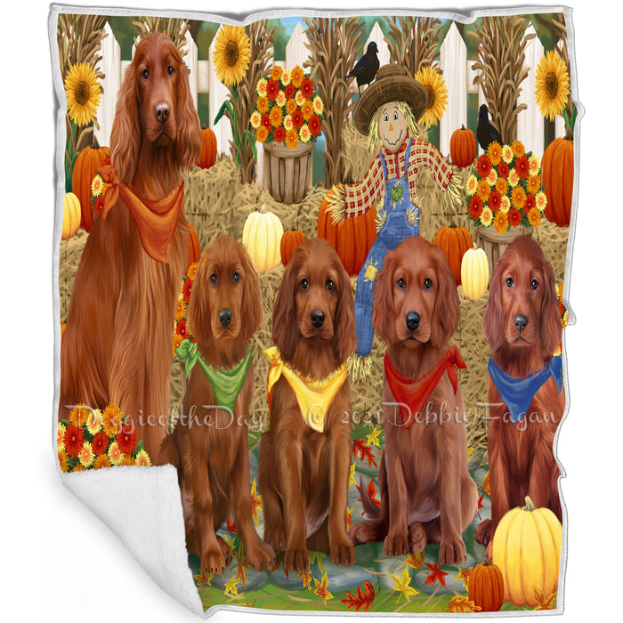 Fall Festive Gathering Irish Red Setter Dogs with Pumpkins Blanket BLNKT142412