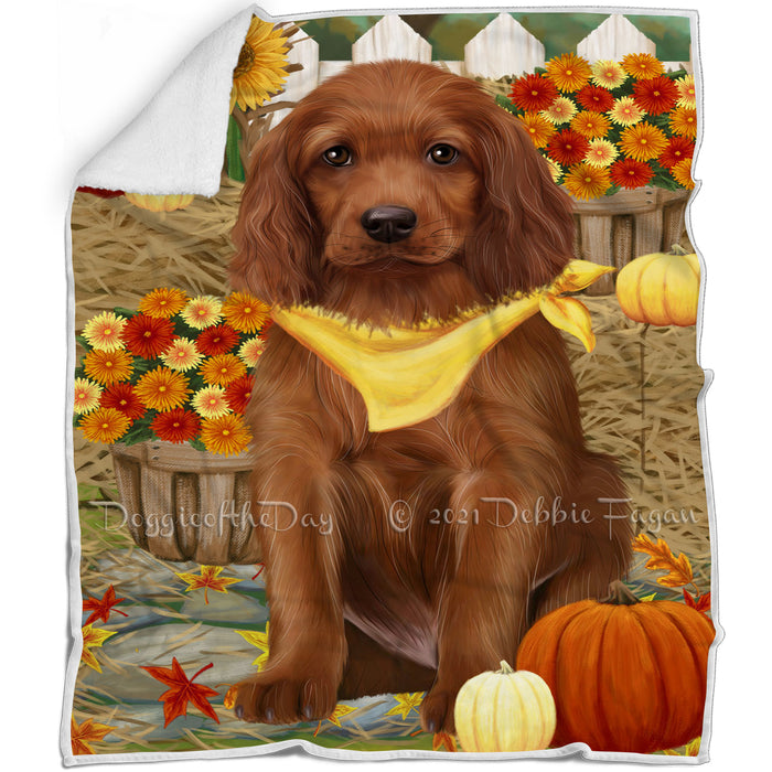 Fall Autumn Greeting Irish Setter Dog with Pumpkins Blanket BLNKT87303