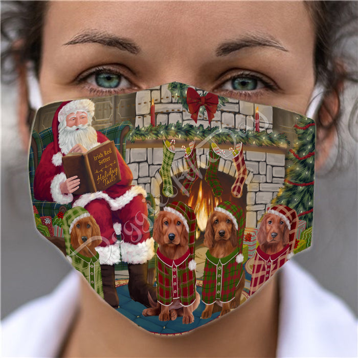 Christmas Cozy Holiday Fire Tails Irish Red Setter Dogs Face Mask FM48642