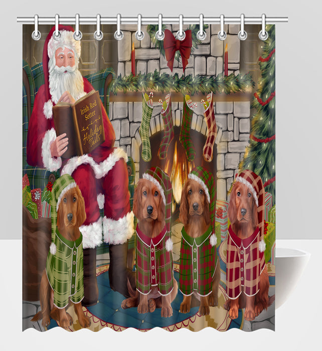 Christmas Cozy Holiday Fire Tails Irish Red Setter Dogs Shower Curtain