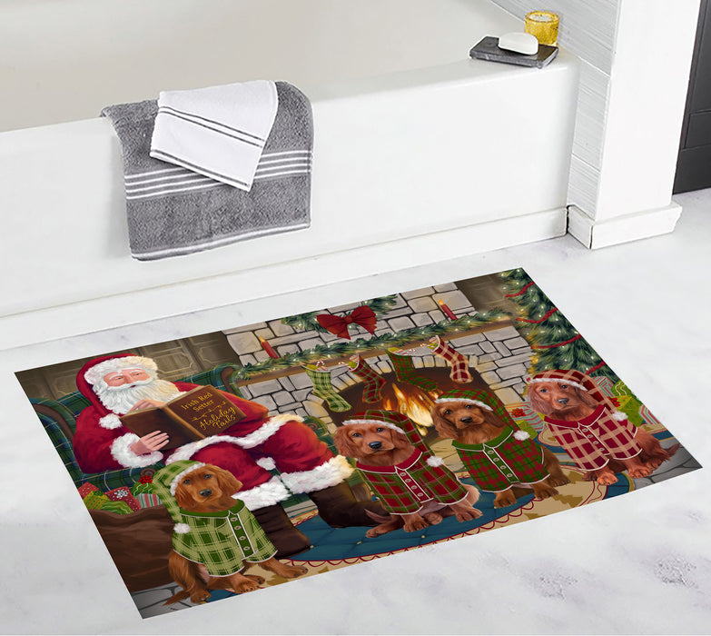 Christmas Cozy Holiday Fire Tails Irish Red Setter Dogs Bath Mat