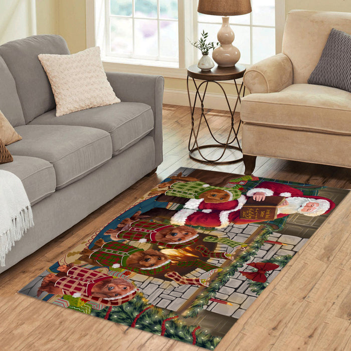 Christmas Cozy Holiday Fire Tails Irish Red Setter Dogs Area Rug