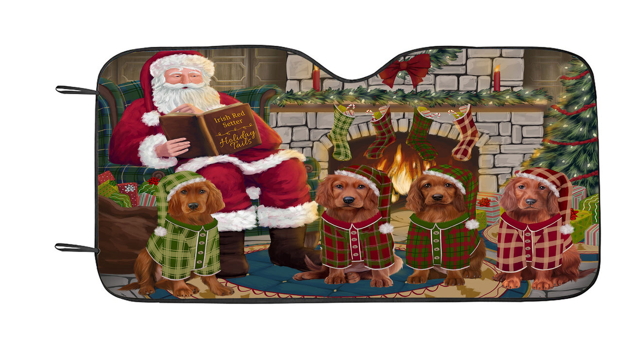 Christmas Cozy Holiday Fire Tails Irish Red Setter Dogs Car Sun Shade