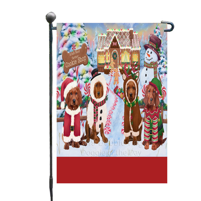 Personalized Holiday Gingerbread Cookie Shop Irish Red Setter Dogs Custom Garden Flags GFLG-DOTD-A59212