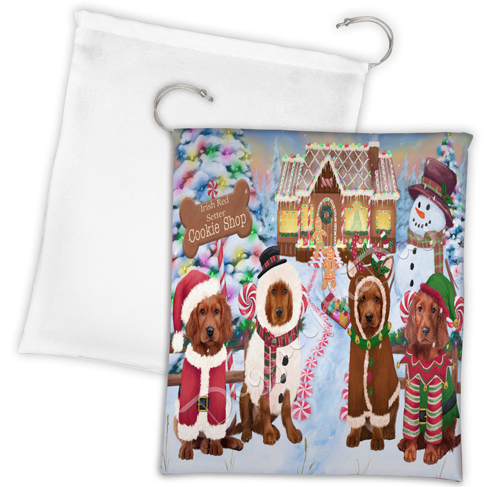 Holiday Gingerbread Cookie Irish Red Setter Dogs Shop Drawstring Laundry or Gift Bag LGB48606