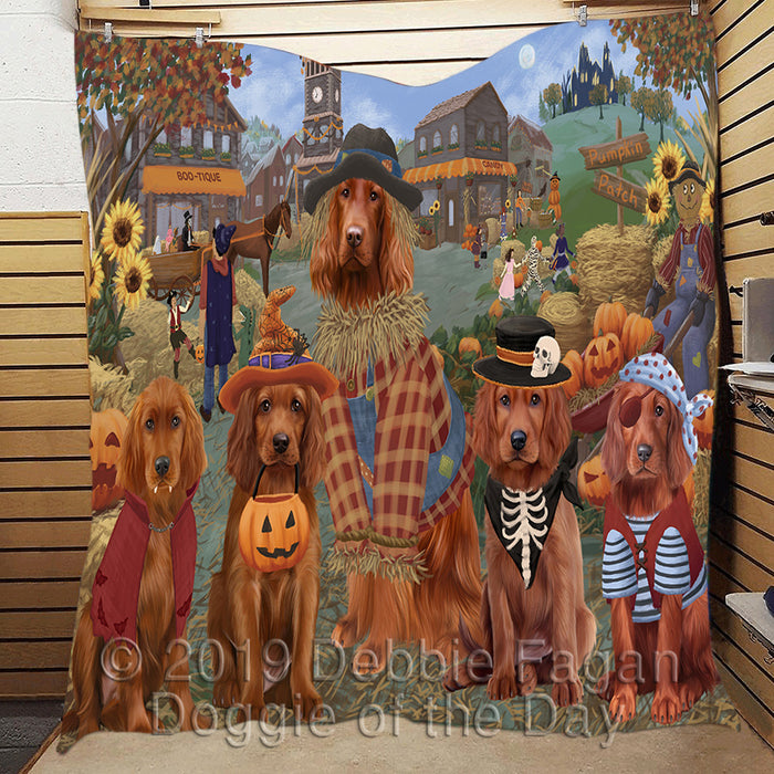 Halloween 'Round Town and Fall Pumpkin Scarecrow Both Irish Red Setter Dogs Quilt