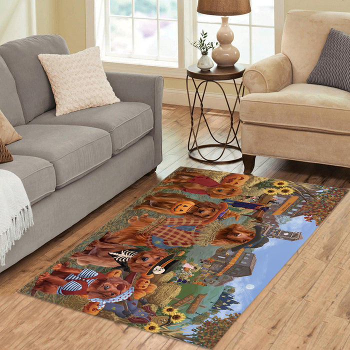 Halloween 'Round Town and Fall Pumpkin Scarecrow Both Irish Red Setter Dogs Area Rug