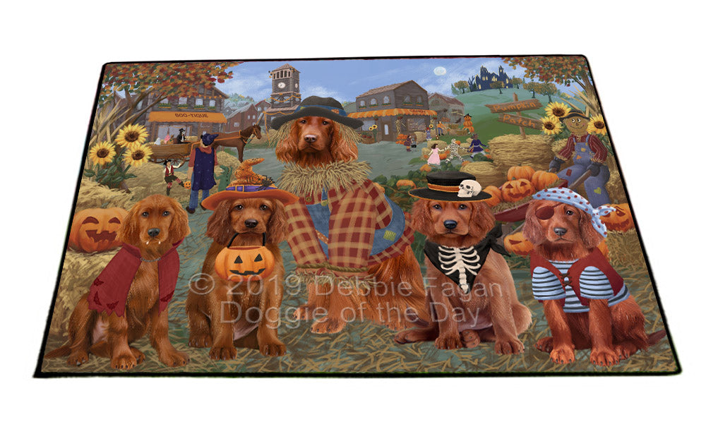 Halloween 'Round Town And Fall Pumpkin Scarecrow Both Irish Red Setter Dogs Floormat FLMS53957