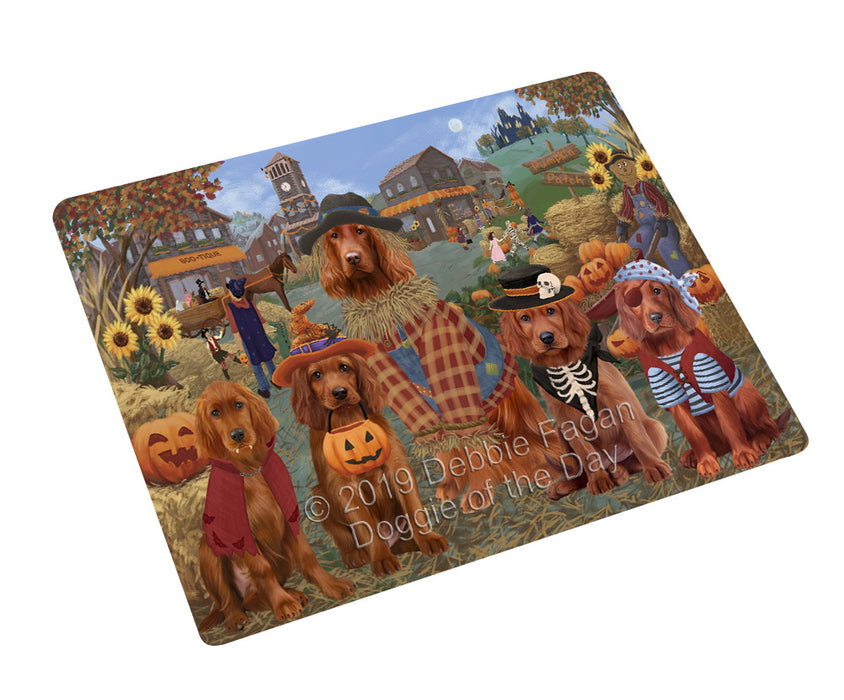 Halloween 'Round Town And Fall Pumpkin Scarecrow Both Irish Red Setter Dogs Cutting Board C77143